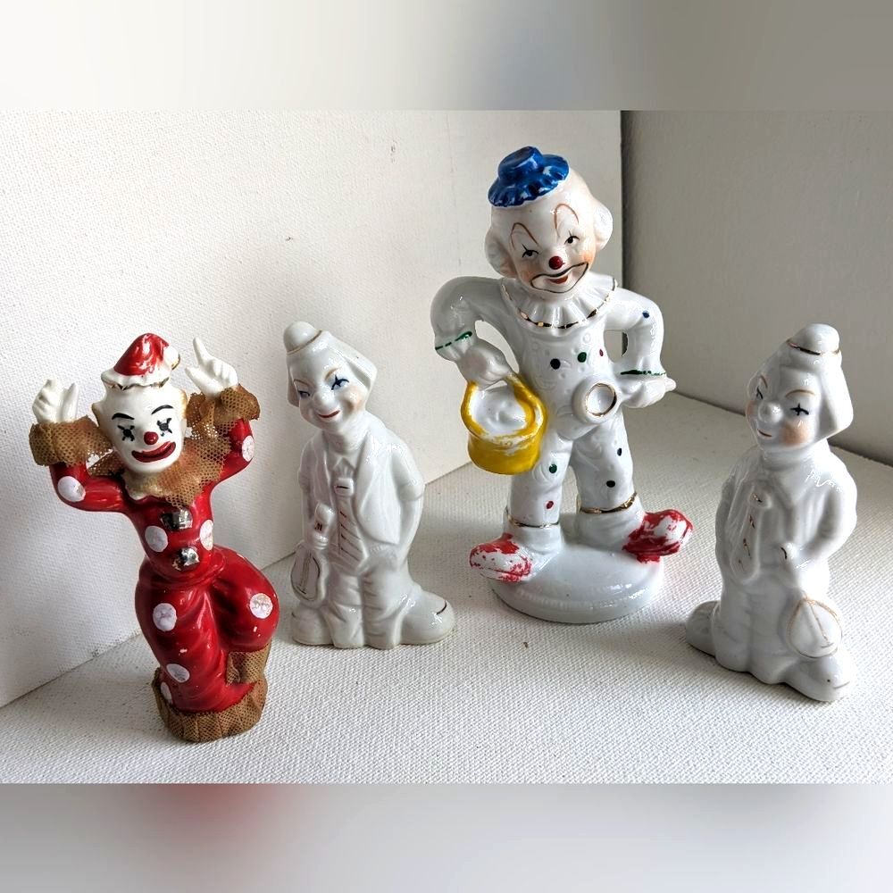 Vintage Clown Figurines Collection Porcelain Lot of 4 Hand painted Home Decor